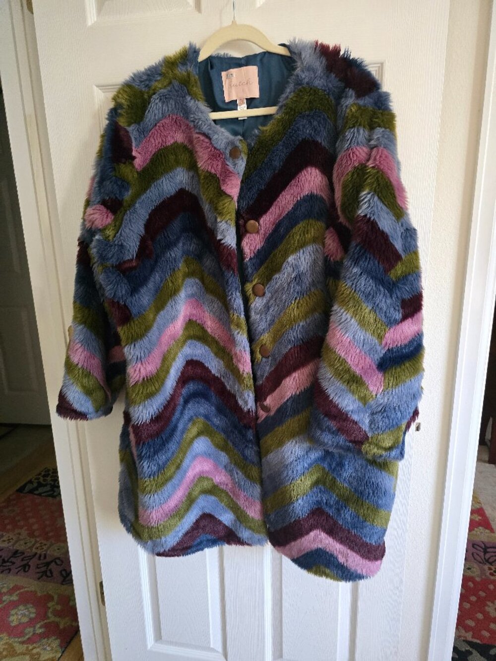 Anthropologie Hutch Colorful Chevron Fur Coat 2X